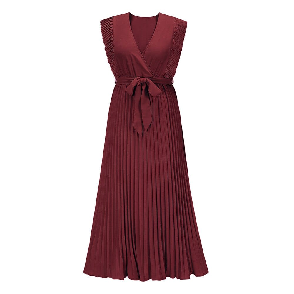 Elaine™ | Dark Red Bohemian Party Dress with V-Neckline